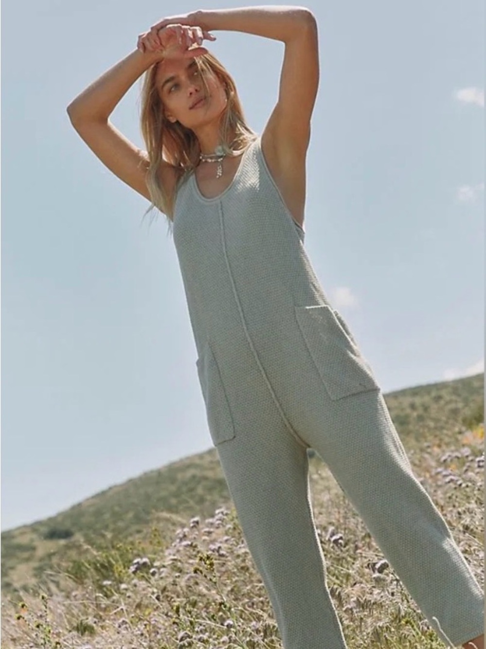 Free People Gray Textured Sleeveless Jumpsuit XS